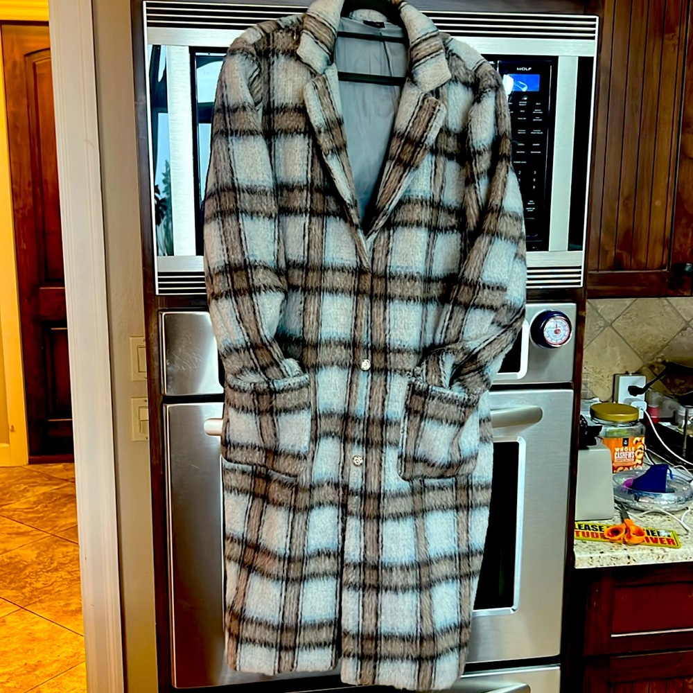 Chic Plaid Pea Coat in Black and Brown